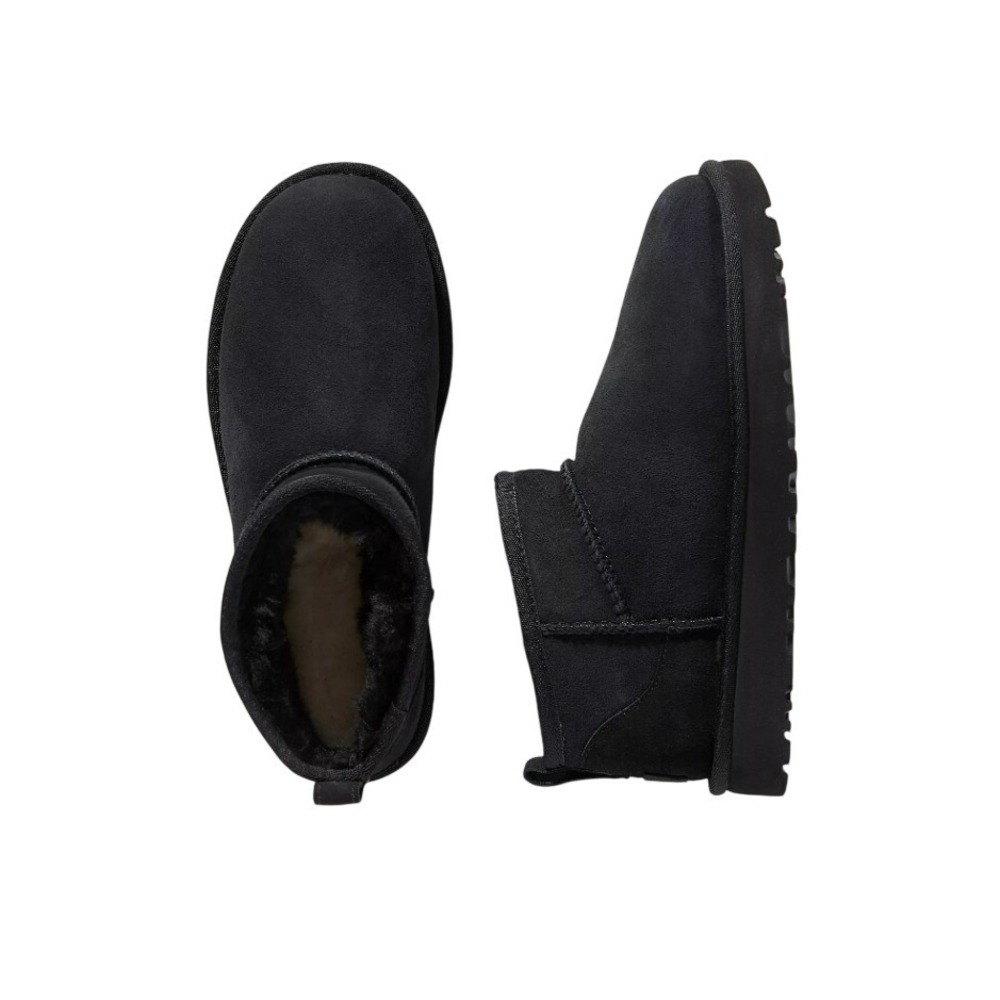 UGGS Classic Ultra Mini Boots Black Suede Sherpa Lined‎ 7